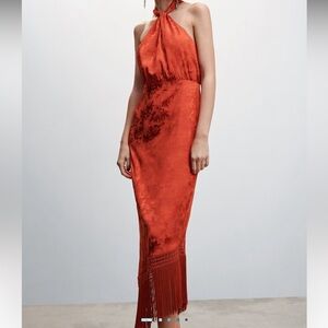 Elegant Rust Halter Maxi Dress - Size 8